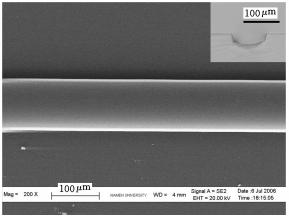 圖5 PDMS微凹槽的SEM 照片與截面的顯微照片 圖5 PDMS微凹槽的SEM 照片與截面的顯微照片