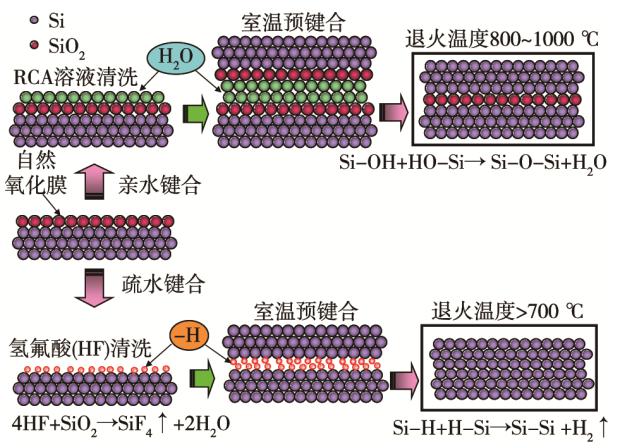 圖1 硅晶圓的親水鍵合和疏水鍵合原理 圖1 硅晶圓的親水鍵合和疏水鍵合原理